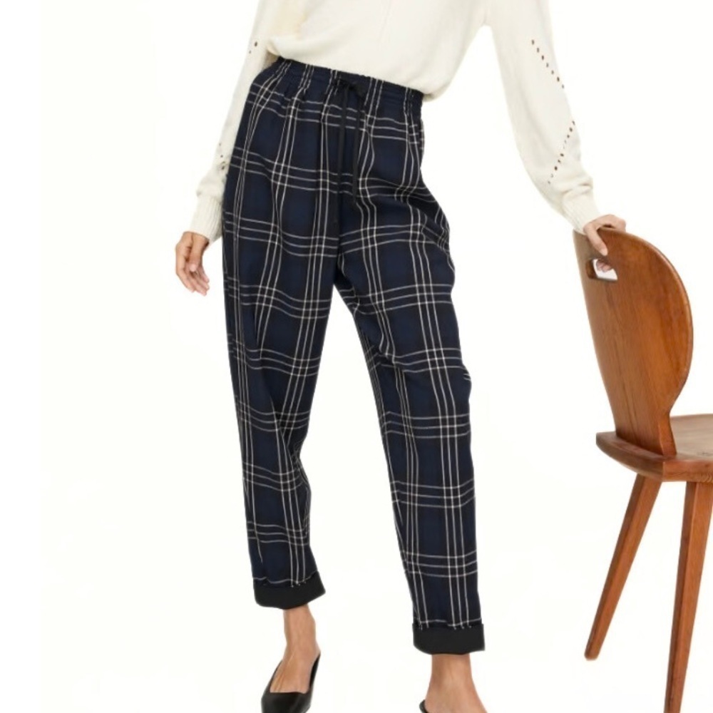 Wilfred | Aritzia Blue/White High-Rise Straight-Leg Soleste Pants Size XS